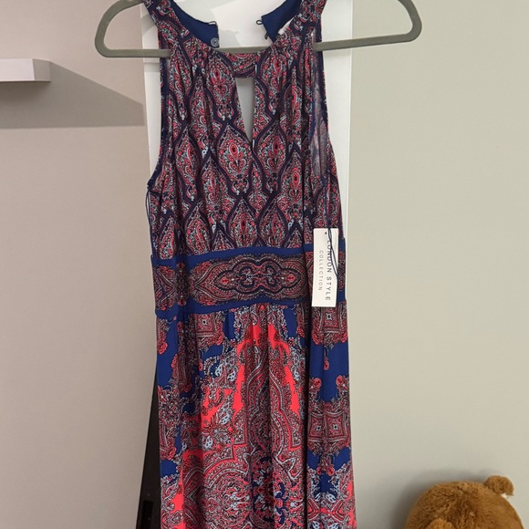 London Times sleeveless Blue and Pink Paisley Maxi Dress - Picture 5 of 6